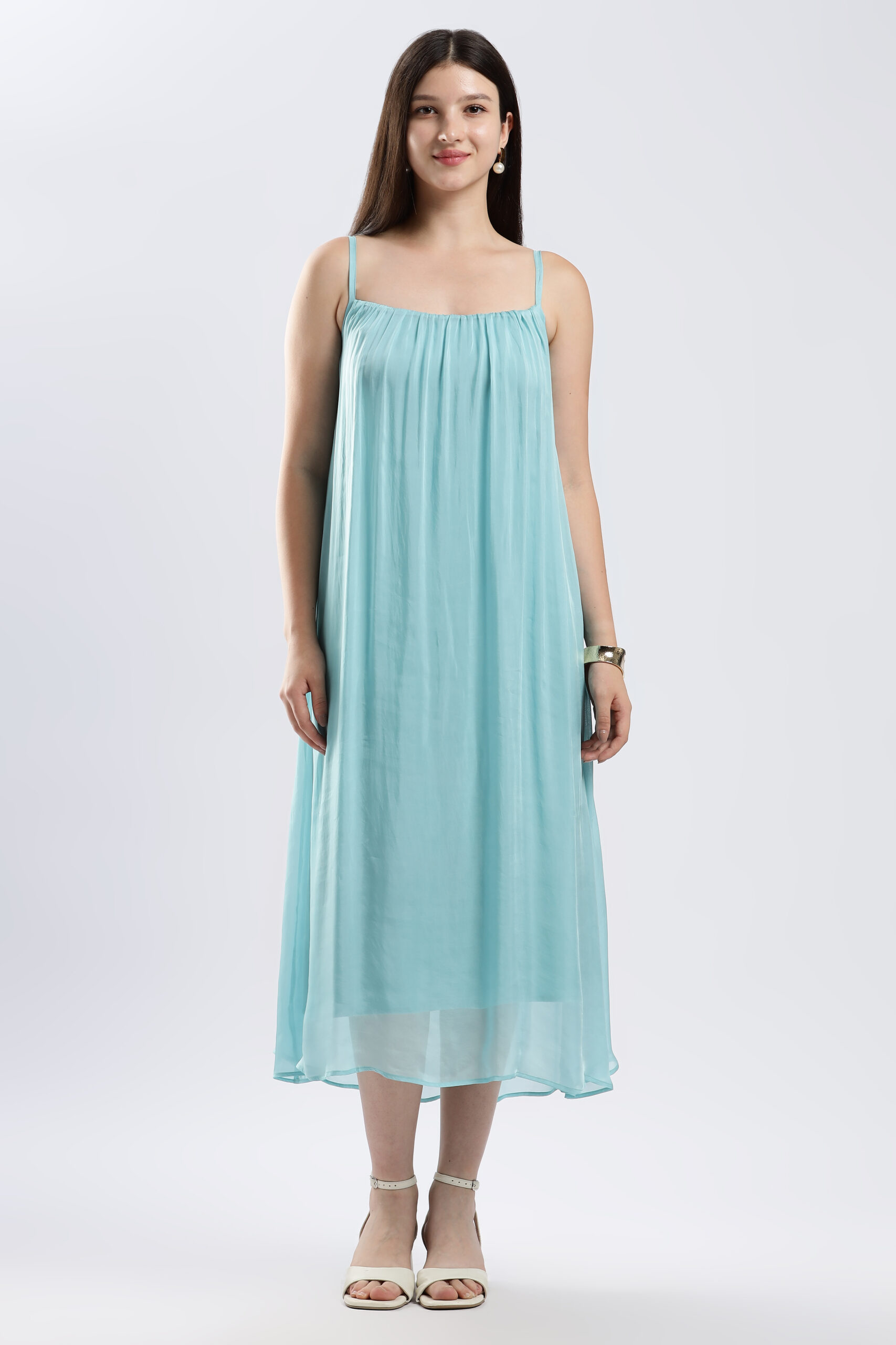 light turquoise maxi dress V Neck Gauze Tiered Maxi Dress - Light Turquoise
