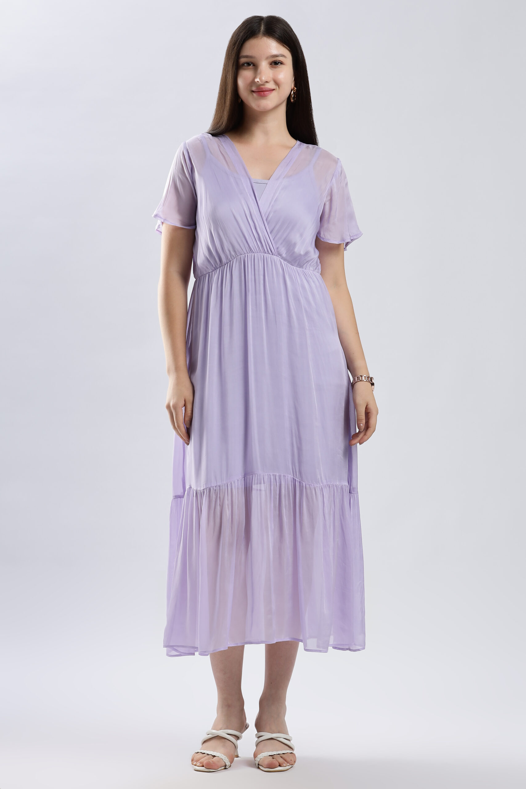 lavender grey maxi dress The Esse Silk / Haze Tfnc