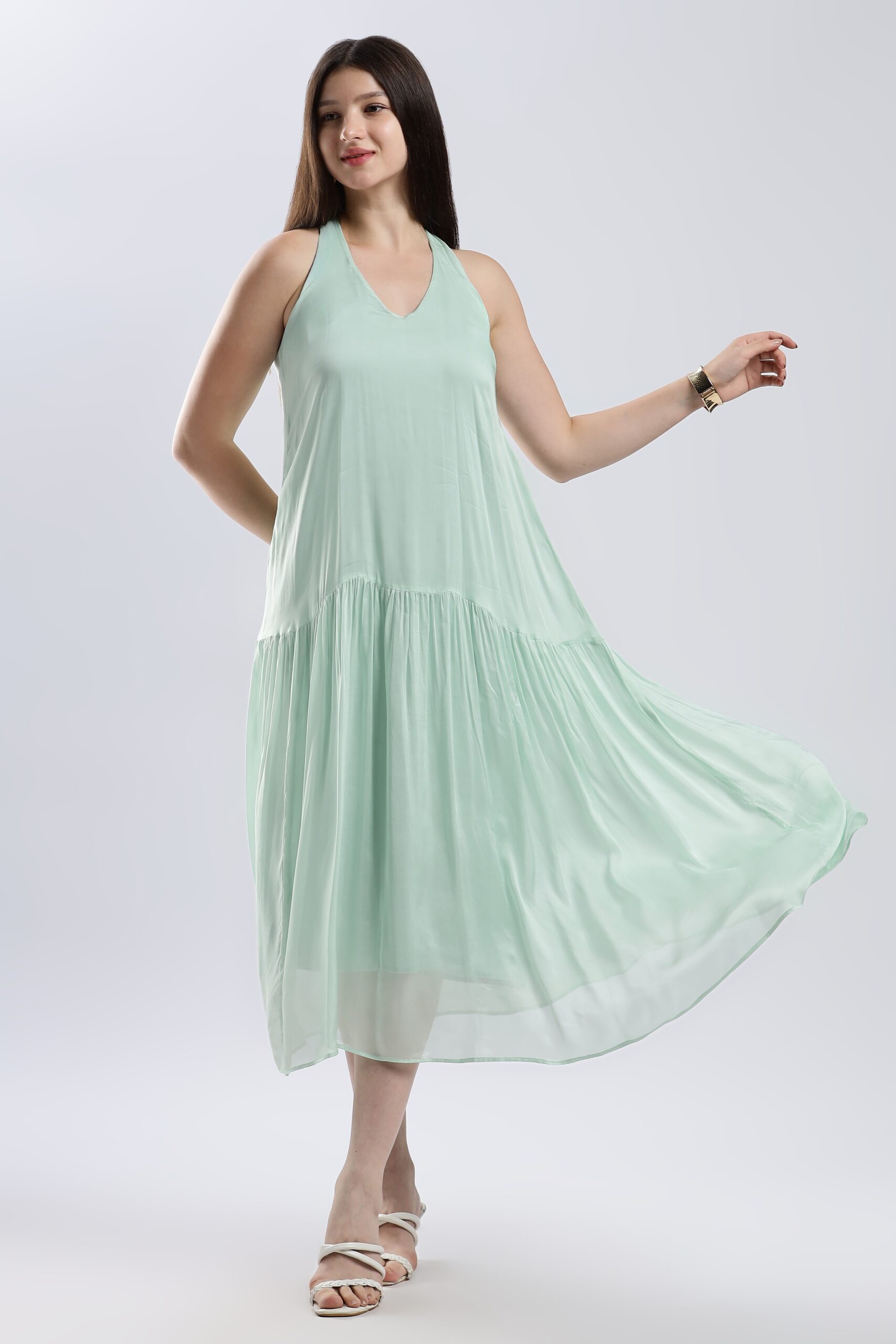 The Zenobia Silk Halter-neck Dress / Mint Green - Sway